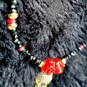 Authentic Gemstone Jewelry, Rose Skull Theme, Black & Red Men's Bracelet